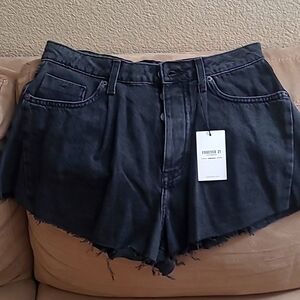 Black washed denim shorts